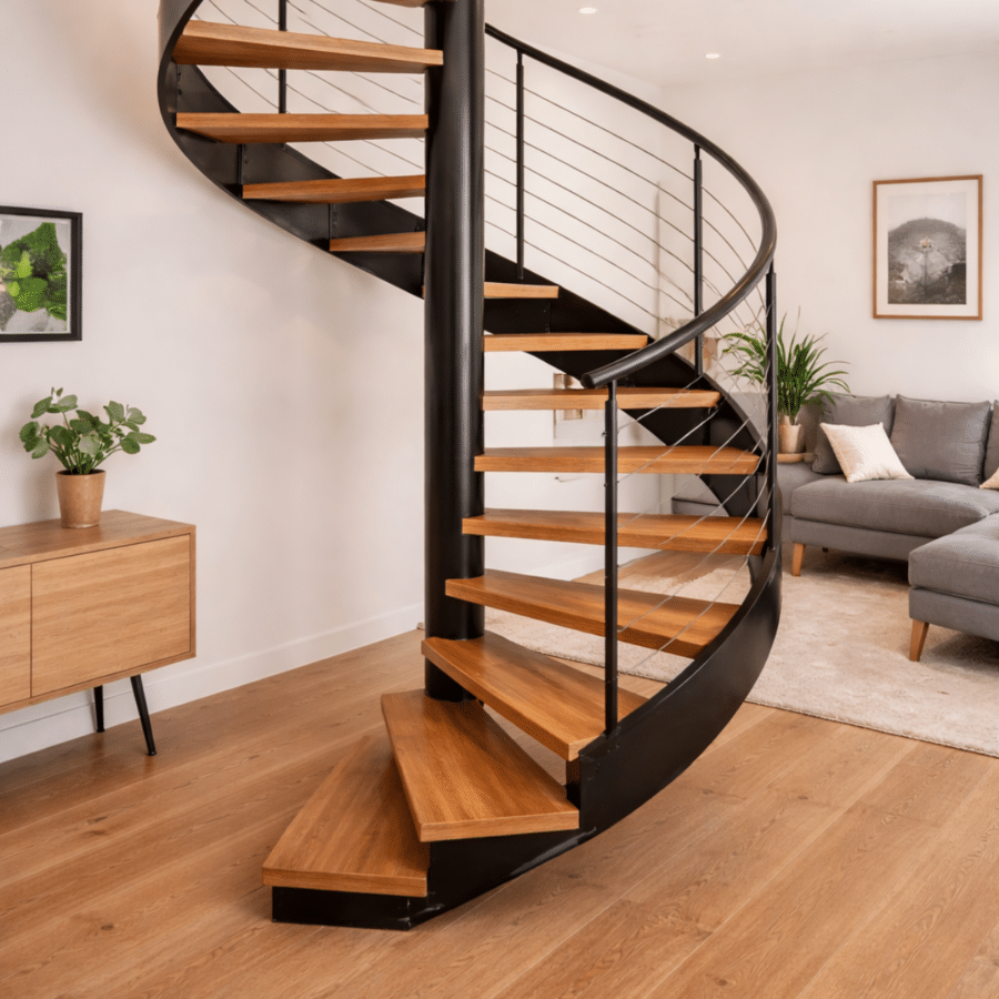 Réalisation : escalier hélicoïdal en bois massif